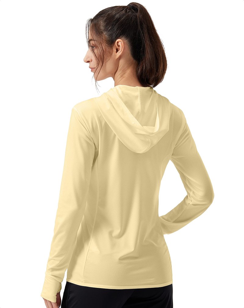Soothfeel Women's UPF 50+ Sun Protection Hoodie Jacket Lightweight Long Sleeve Sun Shirt for Women with Pocket Hiking Outdoor Light Yellow 3XL