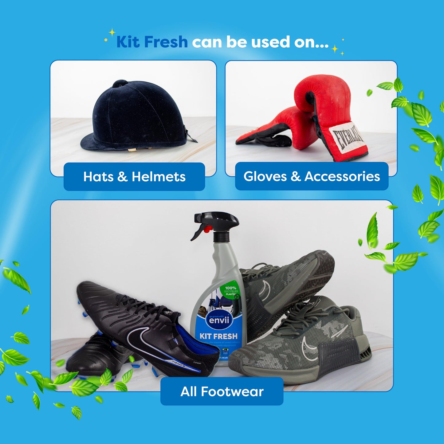 Envii Kit Fresh – Effective Sweat Odour Remover for Clothes & Sports Equipment, Natural Boxing Glove Deodoriser Spray to Use on Trainers, Gym Kit & Clothes, Shoe Odour Eliminator 750ml Spray