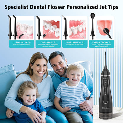 Leominor Water Flosser Pick for Teeth, 300ML Portable Oral Irrigator Upgraded Tank Removable,IPX7 Waterproof, Rechargeable Travel Teeth Cleaner, Professional Electric Flossing Machine (Pink)