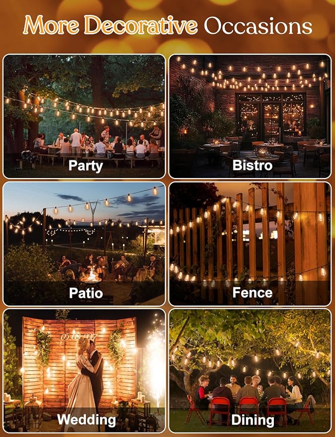 GHUSTAR 200FT LED Outdoor String Llights (NOT Solar) – Patio Lights Outdoor Waterproof for Outside – 2700K Vintage Edison Bulb String Light – Shatterproof Hanging Light for Cafe Porch Deck
