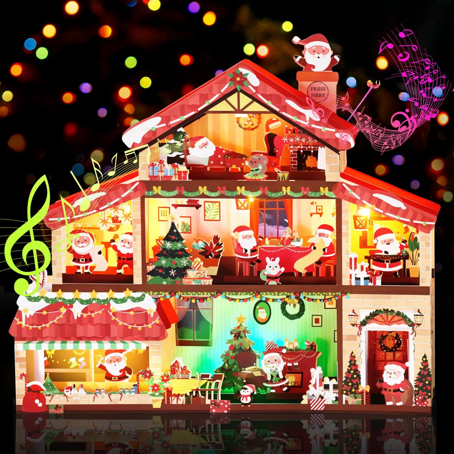 Yinqing Christmas Cards, Light and 3 Music Merry Christmas Card, 3D Pop Up Xmas Greeting Card for Women Men Kids Husband Wife Mom Dad Daughter