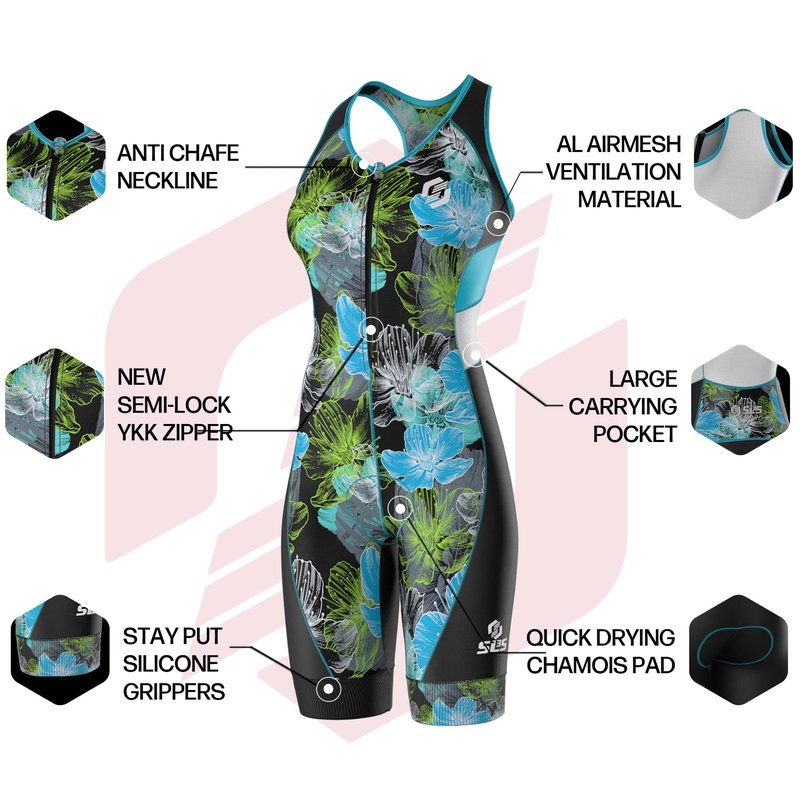 SLS3 Triathlon Suits Women – Sleeveless Trisuit Women - Premium FX Fabric, Tri Suit Womens Triathlon Suit, No Shelf Bra (Blue Ocean Blooms, Small)