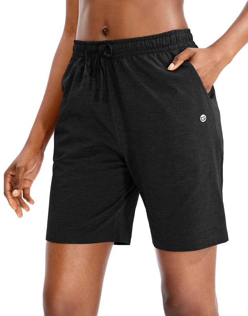 G Gradual Women's 7" Shorts with Deep Pockets Elastic Waist Bermuda Jersey Long Shorts for Woman Lounge Walking (Black,7",XL)