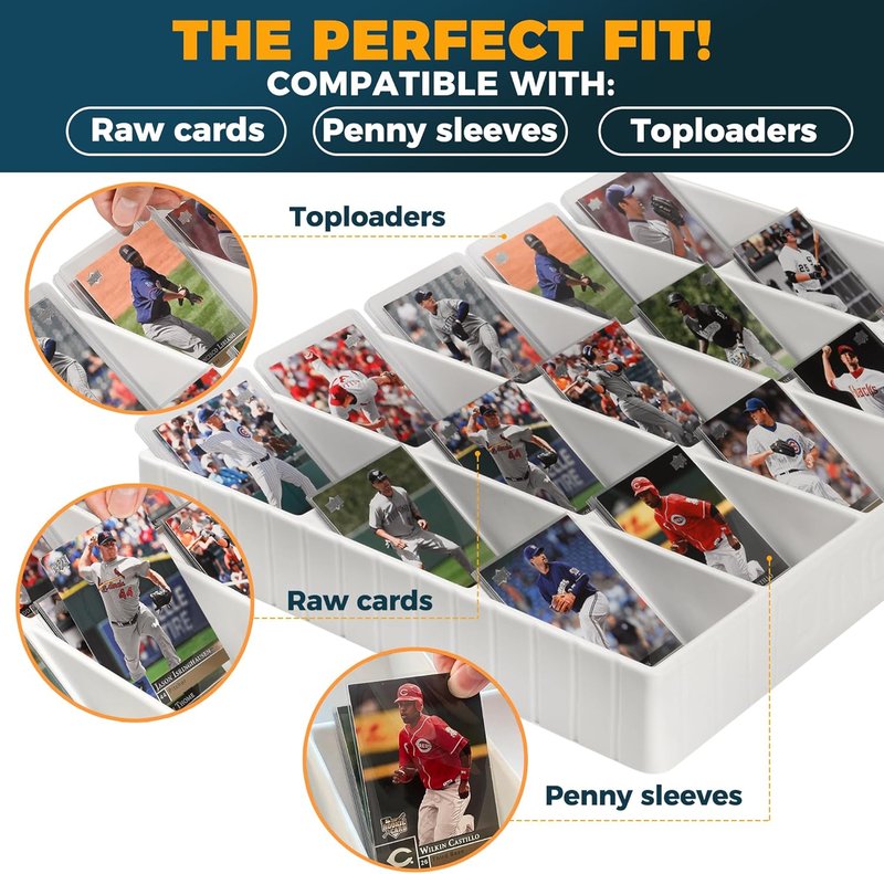 Card Sorting Tray - Stackable 15-Compartment Organizer for Trading Cards | Includes 15 Dividers, White