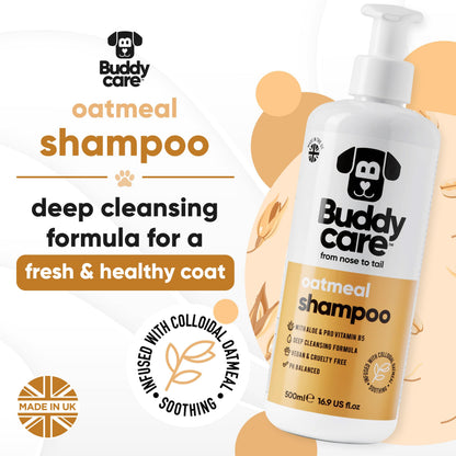 Buddycare Oatmeal Dog Shampoo (500ml) Gentle for Sensitive or Itchy Skin Removes Dandruff & Smelly Puppy Odours, w/Aloe Vera to Help Itch Relief Dog Shampoo for Smelly Dogs Best Puppy Shampoo