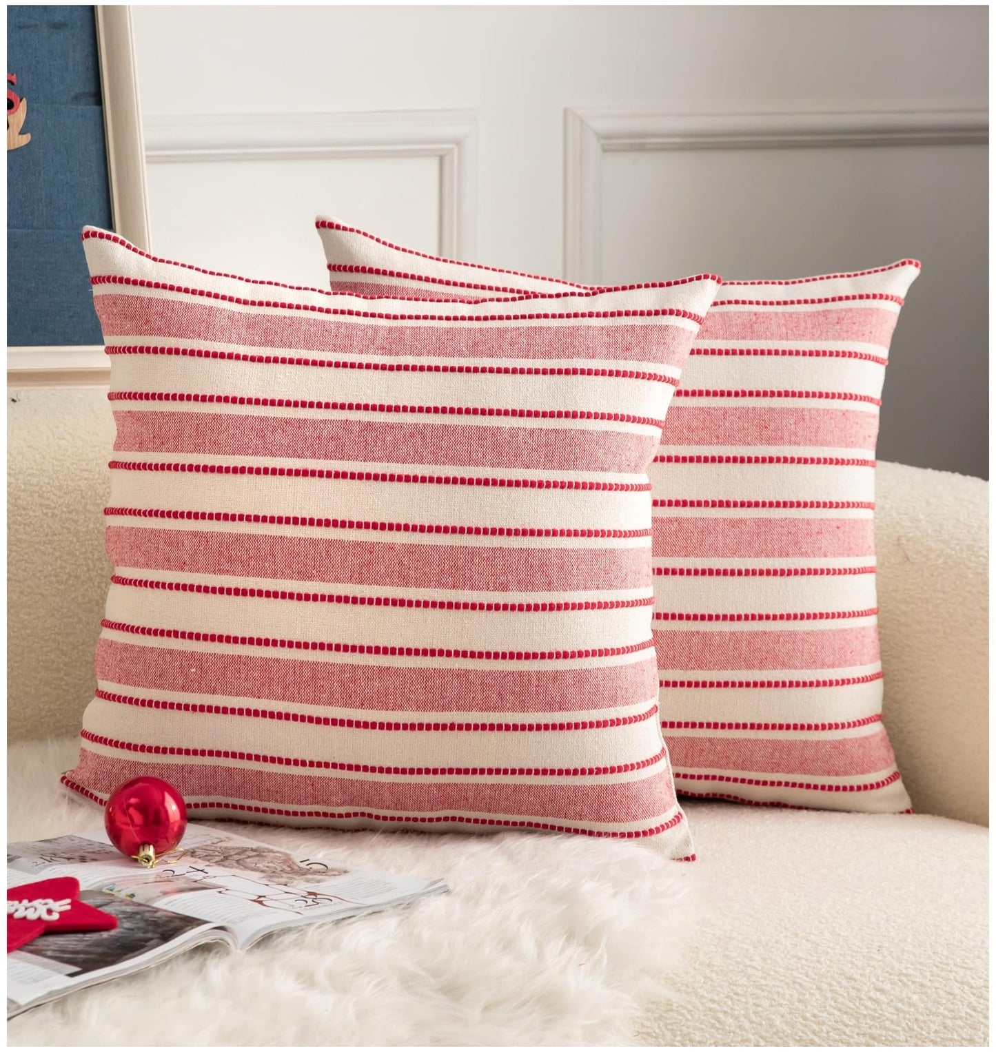 Cethom Christmas Pillow Covers, Boho Textured Red Pillow Case, Pillow Covers 18 x 18 Inch Set of 2 Christmas Decorative, Chair Sofa Bedroom Living Room Home Holiday Decor Cushion Case