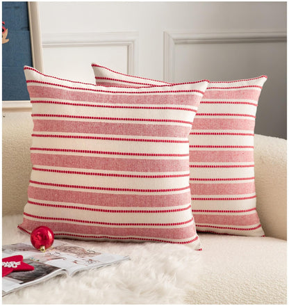 Cethom Christmas Pillow Covers, Boho Textured Red Pillow Case, Pillow Covers 18 x 18 Inch Set of 2 Christmas Decorative, Chair Sofa Bedroom Living Room Home Holiday Decor Cushion Case