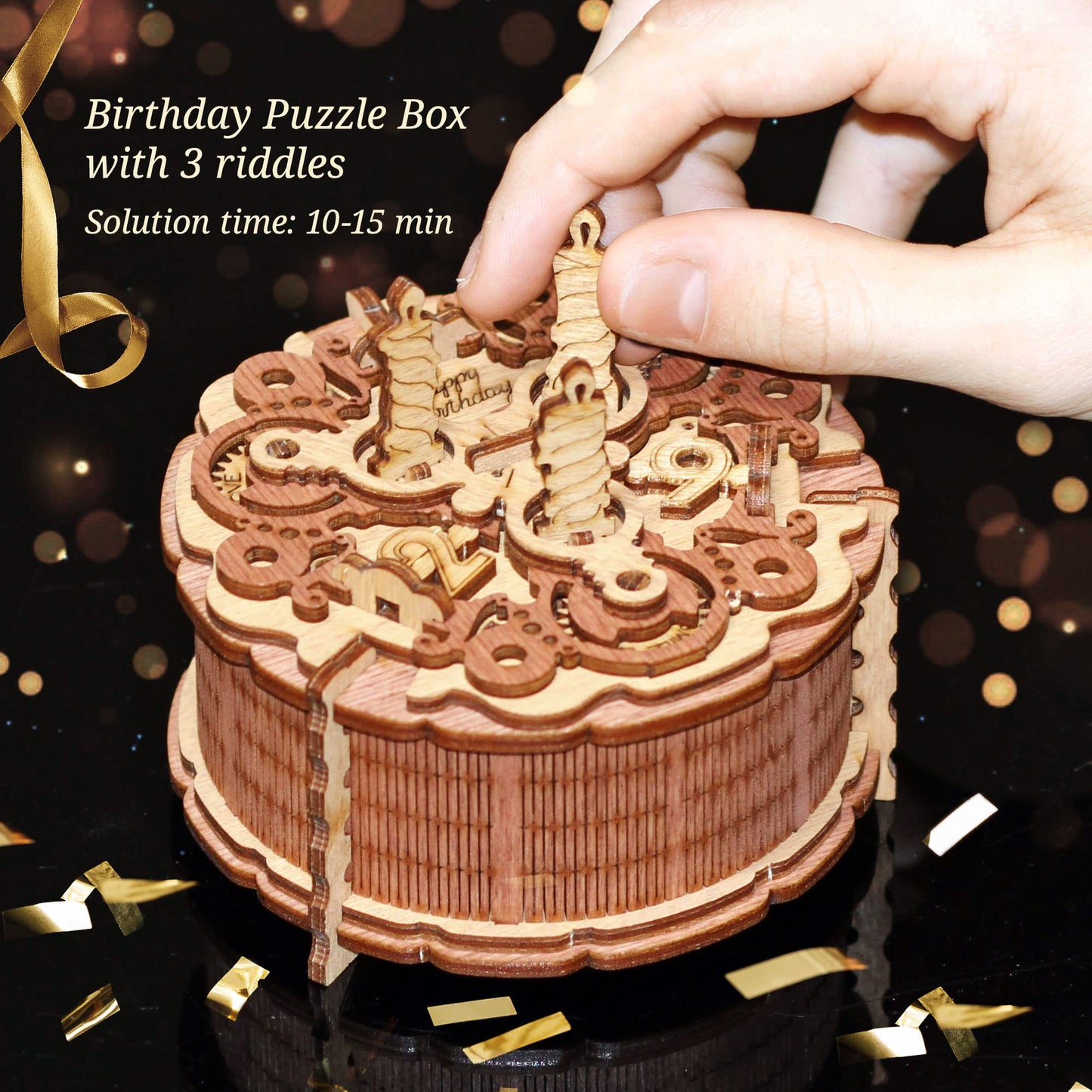 iDventure - Birthday Cake Gift 3D Puzzle Box - Gift box puzzles - tricky gift packaging birthday gifts - Puzzle box money gifts, vouchers & much more. (10.5 cm diameter x 6.5 cm height) (IDGB3)