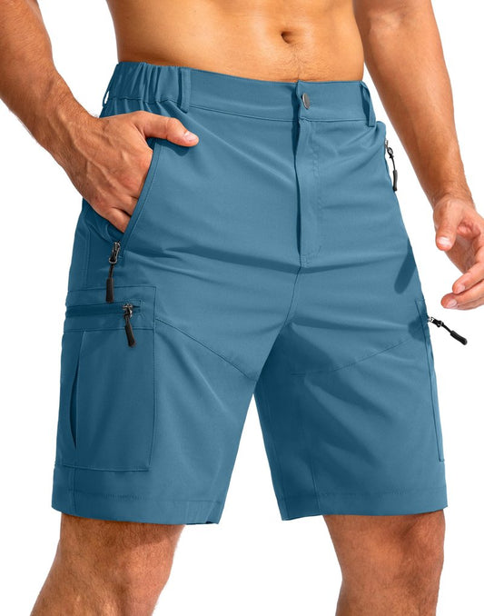 Pudolla Men's Hiking Cargo Shorts 9" Lightweight Outdoor Work Shorts for Men Travel Golf Camping Casual with 5 Zipper Pockets(Sea Blue X-Large)