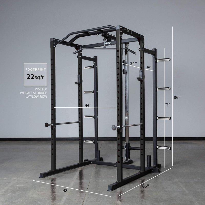 REP Fitness PR-1100 + Dip Attachment + LAT Pulldown + Weight Storage
