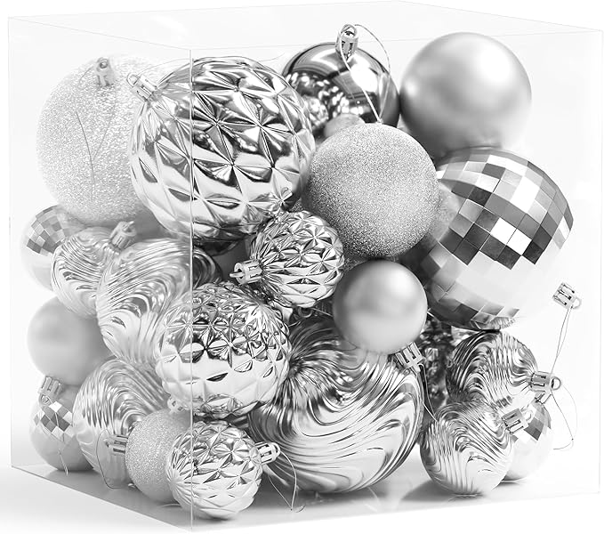 Annecy Christmas Tree Ornaments - 36 PCS Shatterproof Christmas Ball Ornaments Set for Holiday, Wreath & Party Decorations (Multi-Size, Silver)