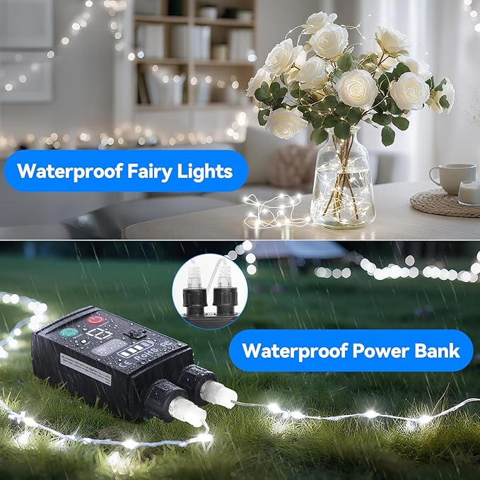 Lakumu 2-in-1 Fairy Lights Battery Operated, 200 LED String Lights with Remote & Timer, 66FT(2×33) Twinkle Lights for Bedroom Waterproof Indoor Outdoor Camping, Christmas Decorations, Cool White