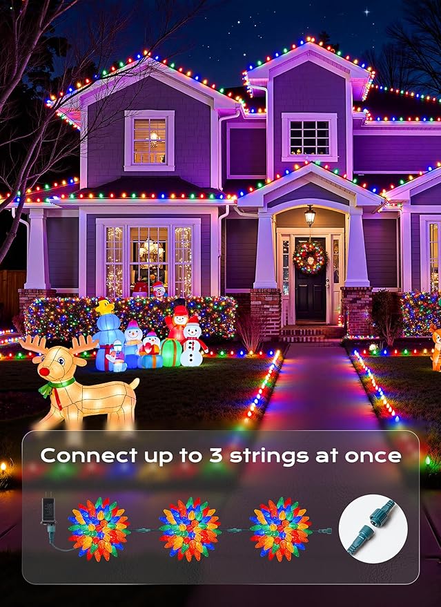 C9 Outdoor Christmas Lights, 72 FT 110 LED C9 String Lights, 8 Modes & Timer Connectable Waterproof for Christmas Tree light Indoor Outdoor Roofline Patio Outside Yard Holiday Xmas Decor, Multicolor