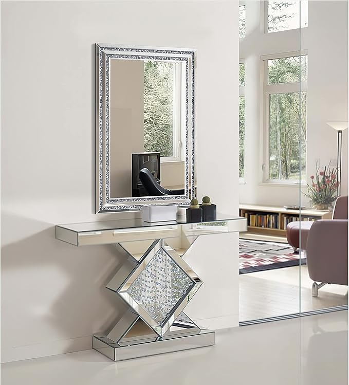 KOHROS Crush Diamond Bathroom Mirror 36" x 24" Crystal Mirrors for Wall Decor Rectangle Wall Mirror for Bathroom, Entryway and Bedroom, Easy to Install