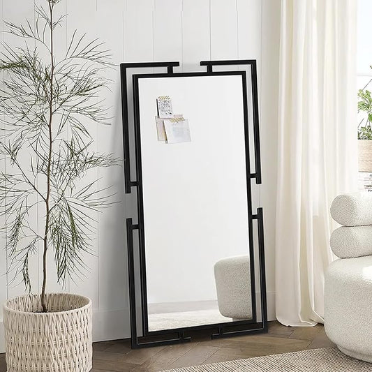 Large Mirror Wall Decor, 46.5"x23" Black Mirror with Metal Frame for Bedroom, Living Room, Tempered Mirrors for Bathroom, Horizontal/Vertical