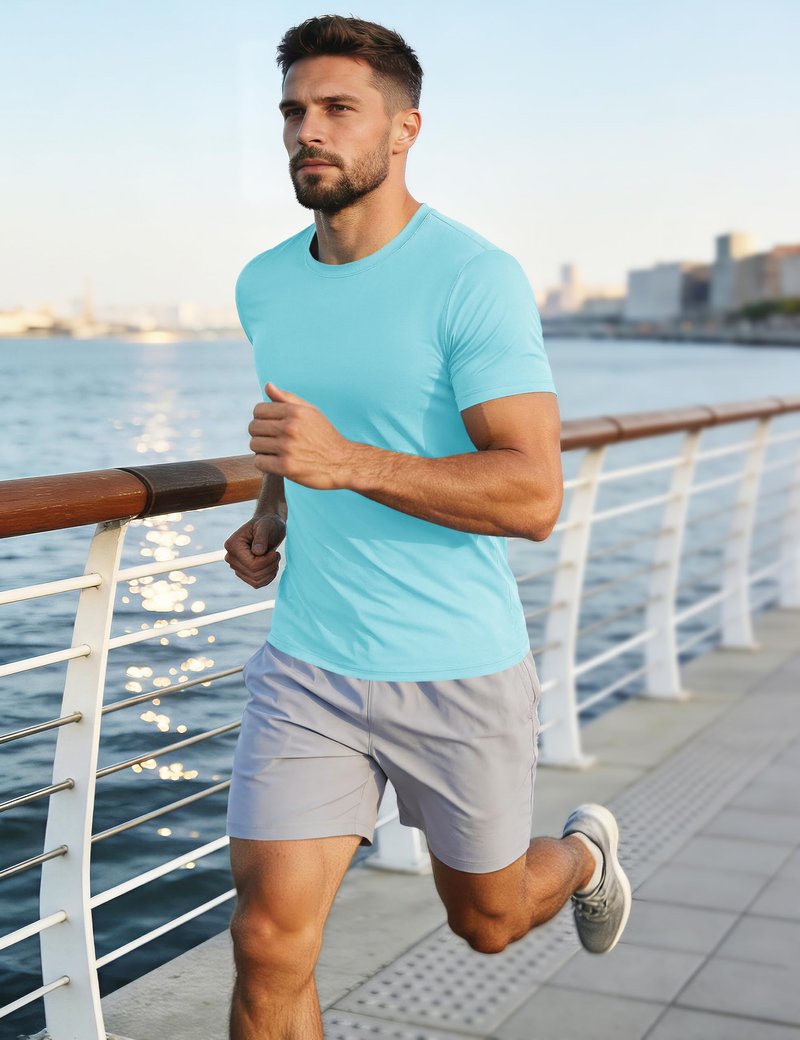 Men's Dry Fit Short Sleeve T Shirts - Quick Dry UV Outdoor Workout Performance Shirts - Lake Blue