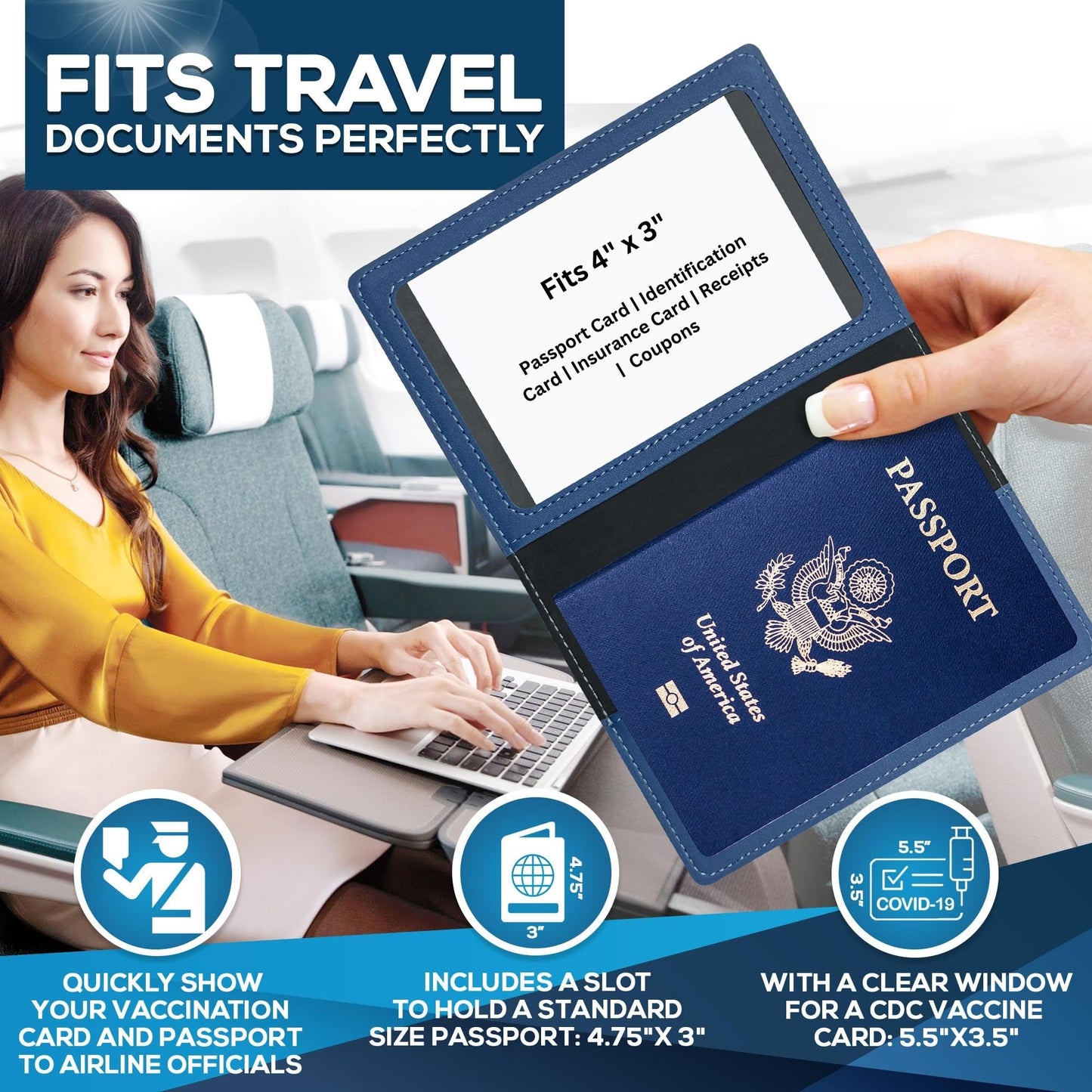 Ciana Passport Holder for Men and Women - PU Leather Passport Cover and Card Holder - Combo Slim Passport Holder with Card Protector Slot, Travel Must Haves (Light Blue)