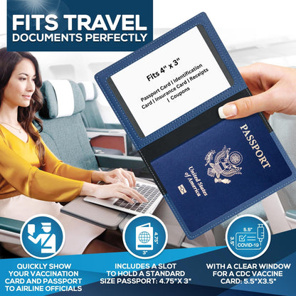 Ciana Passport Holder for Men and Women - PU Leather Passport Cover and Card Holder - Combo Slim Passport Holder with Card Protector Slot, Travel Must Haves (Light Blue)