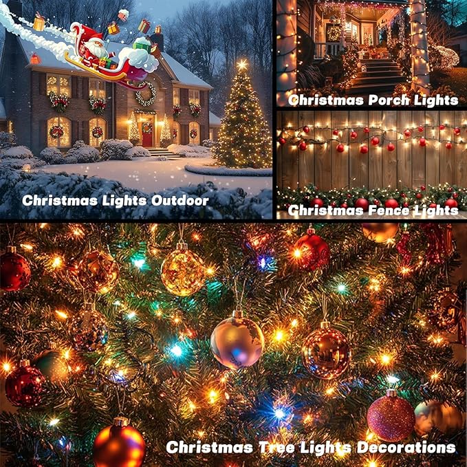 OZS 6 Pack 480LED Solar String Lights Outdoor, Waterproof 8 Modes Solar Tree Light, Green Wire Christmas Lights Outdoor for Garden, Party, Wedding, Christmas Decorations (Warm White)