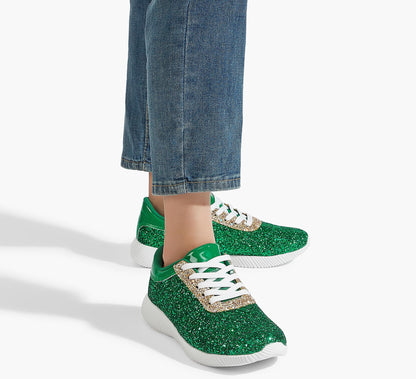 BELOS Women's Glitter Shoes Sparkly Lightweight Metallic Sequins Tennis Shoes(Green,10)