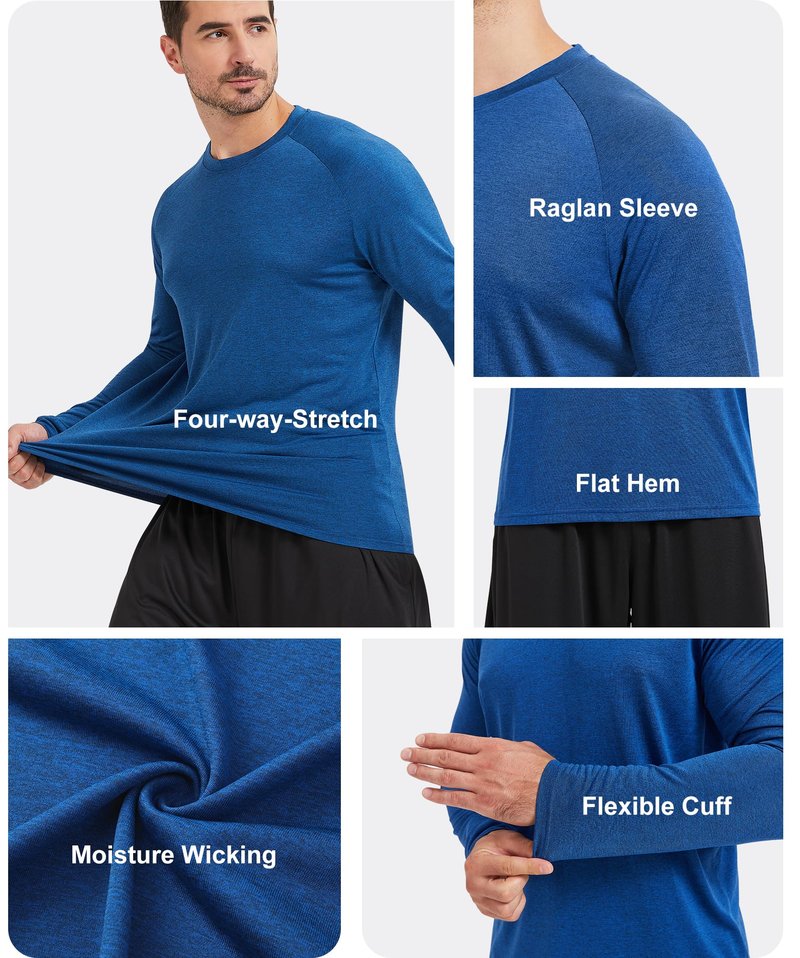 MLYENX 4 Pack Long Sleeve Shirts for Men UPF 50+ UV Sun Protection Quick Dry Moisture Wicking Workout Tee Shirts L