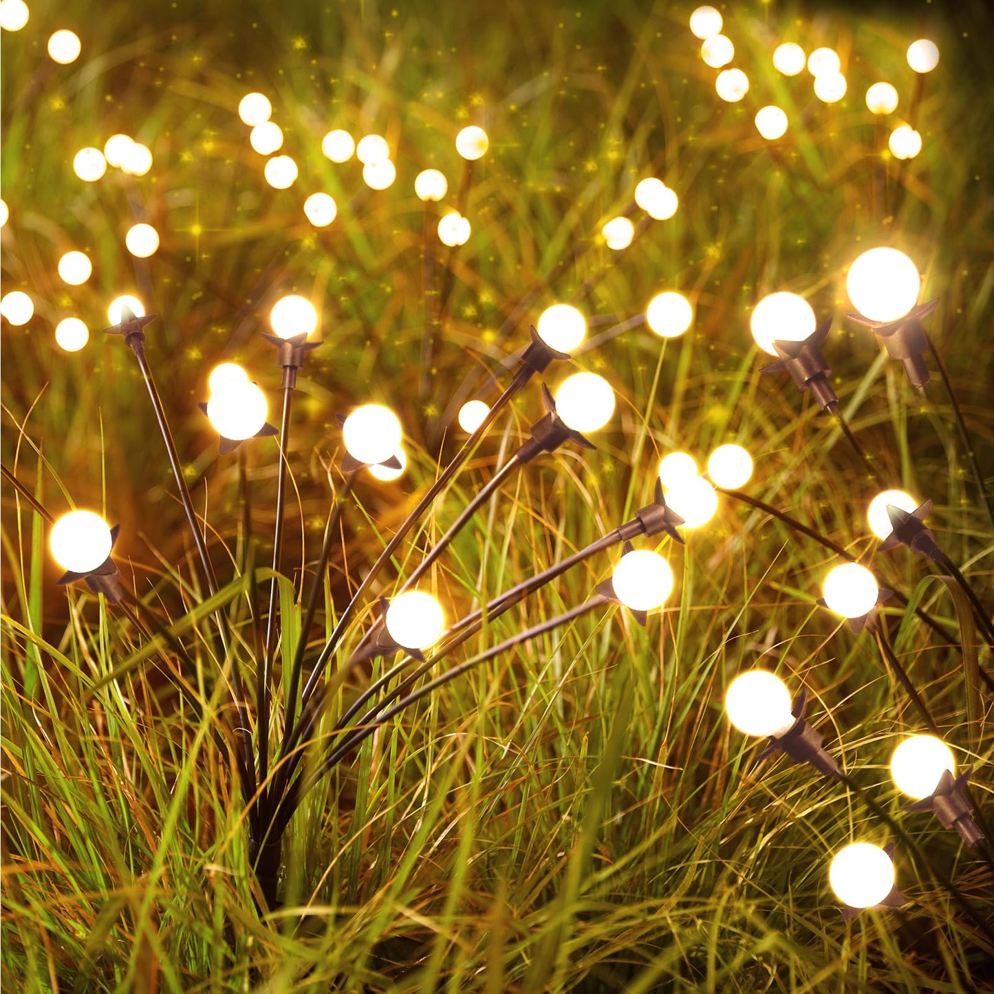 Brightown Solar Garden Lights - 4 Pack 48 LED Firefly Lights with 2 Lighting Mode, Sway by Wind, Waterproof Solar Light for Outdoor Outside Yard, Warm White