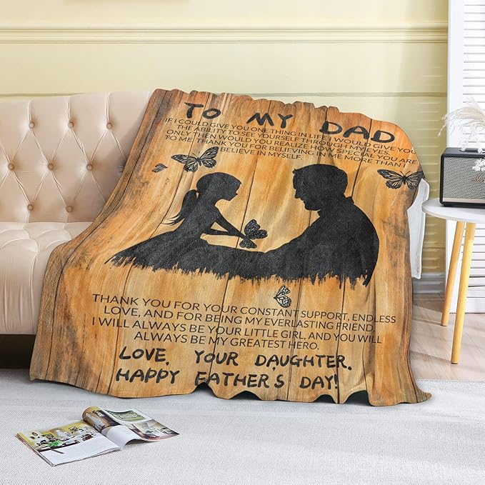 Fleece Blanket - 50x60in Dad from Daughter Birthday Heartfelt Message Throw Blankets,Soft Cozy Lightweight, Ideal for Bed Living Room Home Rustic Decor