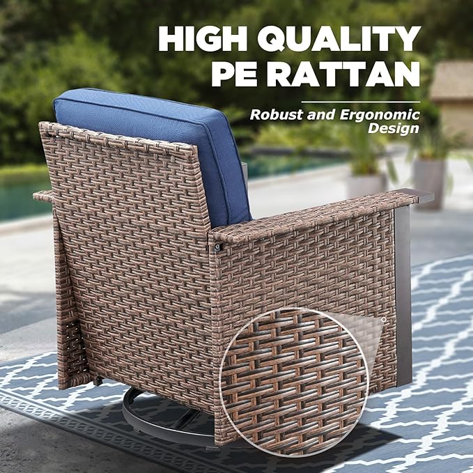 Outdoor Patio Furniture Set-8 Pieces All-Weather Wicker 3 Seater Sofa with Swivel Rocker Patio Chairs Set of 4, Wicker Outdoor Conversation Sets for Porch Deck Backyard Brown/Beige