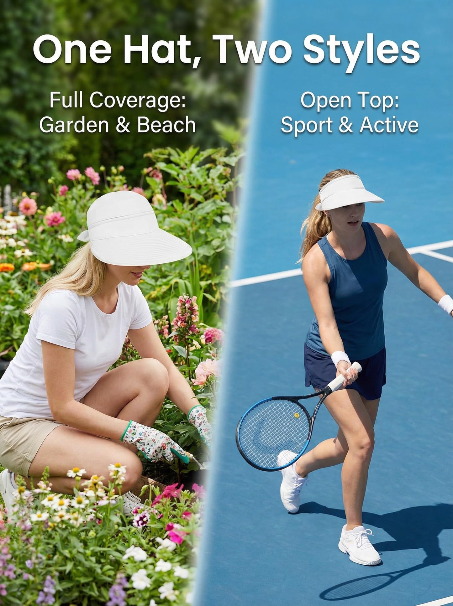 AlturaGo 2-in-1 Women’s Sun Visor Hat Wide Brim Sun Hat Zipper Off Ponytail Friendly, Lightweight Quick Dry, Summer UV Protection, White