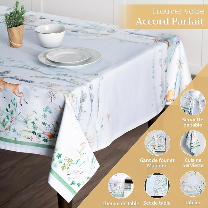 Maison d' Hermine Table Cloth Rectangle Table 100% Cotton 70 x 120 Inches Fall Tablecloth Reusable Everyday Use for Thanksgiving Christmas Decorations Dining Farmhouse Party (Snowy World)