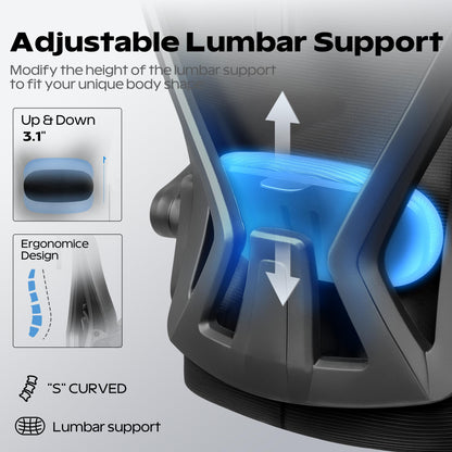 Ergonomic Office Chair, Home Office Desk Chair with Headrest, High Back Mesh Chair with Flip-up Armrests, Comfy Desk Chair with Lumbar Support, Rolling Swivel Task Computer Chair for Home Office