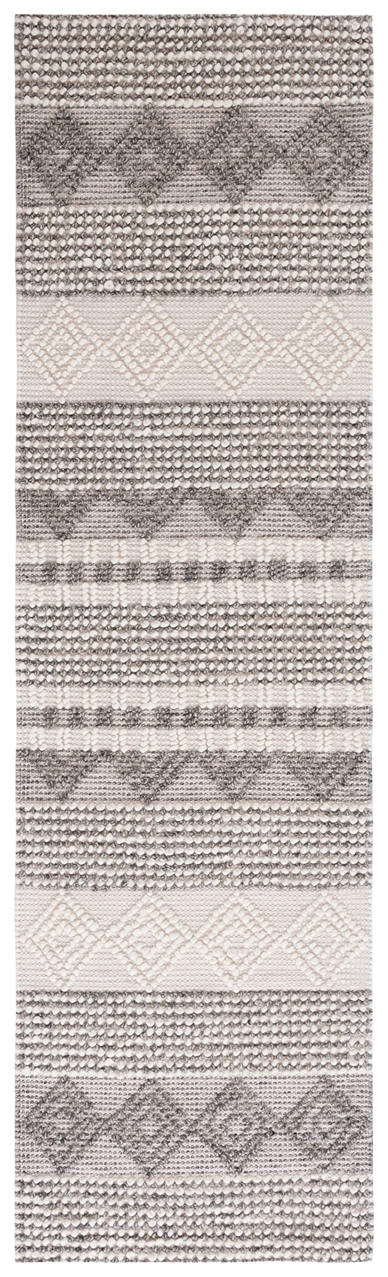 SAFAVIEH Natura Collection Runner Rug - 2'3" x 8', Grey & Ivory, Handmade Moroccan Boho Tribal Wool & Cotton, Ideal for High Traffic Areas in Living Room, Bedroom (NAT102A)