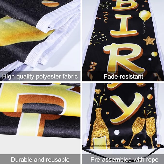 40th Birthday Party Banner Lighted Decorations for Women Men 40 Year Old Lighted Door Banners Black Gold Cheers to 40 Years 1985 Birthday Party Supplies Porch Sign with LED Light for Outside Decor