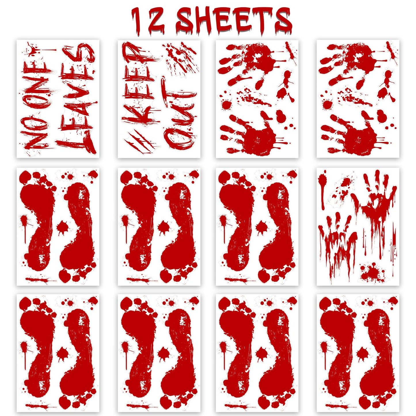 Halloween Bloody-Handprint-Footprints Floor Stickers, Scary Halloween Party Indoor/Outdoor Decoration, for Windows Clings, Car - 12 Sheets