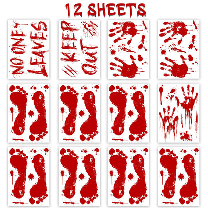 Halloween Bloody-Handprint-Footprints Floor Stickers, Scary Halloween Party Indoor/Outdoor Decoration, for Windows Clings, Car - 12 Sheets