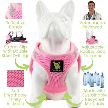 EcoBark Baby Pink Step in Dog Harness - Step in Mesh Dog Harnesses - Safe & Secure Wrap Around Body Halter Vest