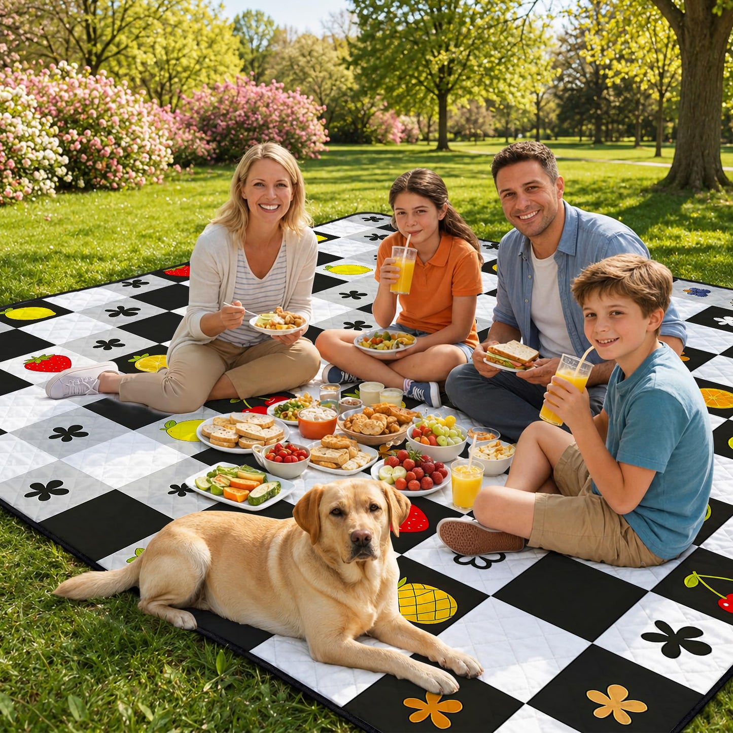Alissgorat Picnic Blankets Outdoor Blanket,80"x 80" Extra Large Waterproof Sandproof Foldable Beach Blanket Grid Picnic Mat for Camping,Lawn,Park(Black)