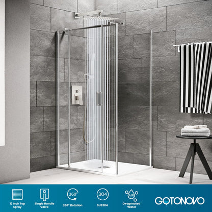 gotonovo Rainfall Bathroom Shower System Rain Shower Head and Handle Set Wall Mounted Shower Complete Combo Solid Brass Pressure Balancing Shower Mixer Valve 12 Inch Brushed Nickel