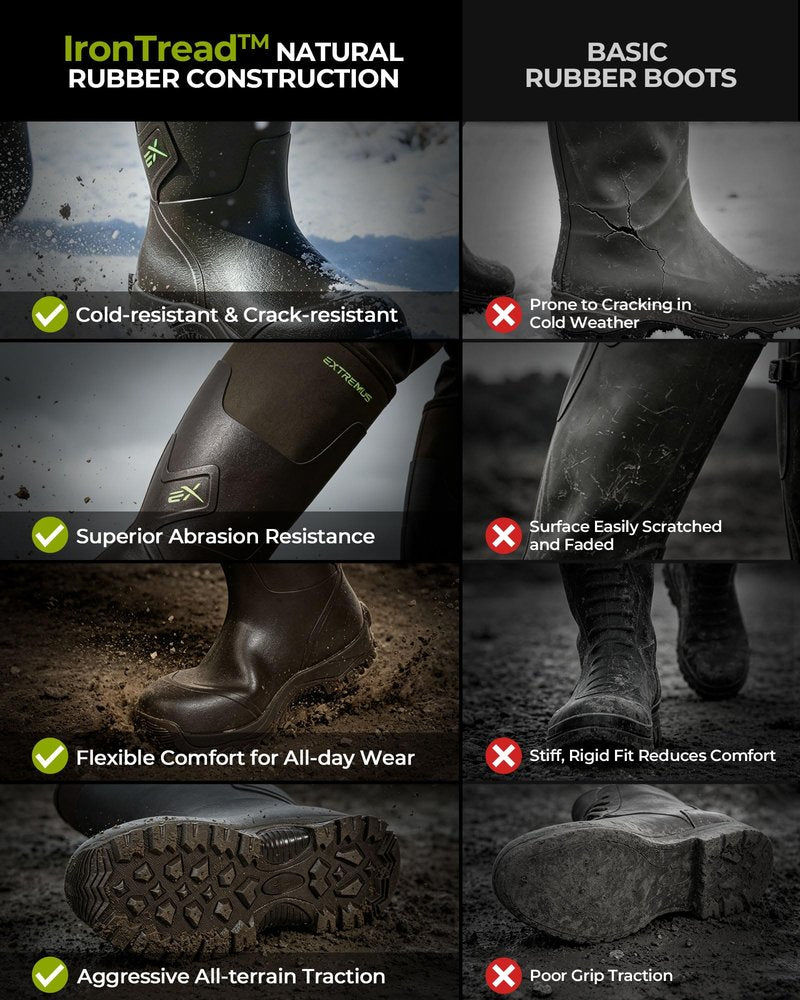 Extremus by KastKing MudRidge Hunting Boots, Men’s Waterproof Insulated Rubber Boots With 6mm Neoprene, All-terrain Anti-slip Sole, Warm Cold Weather Hunting, Fishing, and Farm Boots