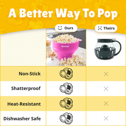 The Orginal HotPop Silicone Popcorn Maker - Microwave Popcorn Popper with Handles - Collapsible Bowl, Heat-Resistant, Easy to Clean, Ideal for Family Movie Nights, 15-Cup Capacity - Red