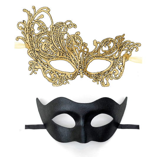 IncreDecor Couple Masquerade Lace Mask Set, Fit for Women & Men Venetian Halloween Masks, Specially for Costume, Mardi Gras (Elegant Couple)
