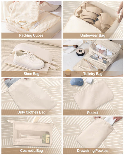 Packing Cubes for Suitcase, 10 PCS Travel Luggage Organizers, Travel Essentials, Waterproof Packing Organisers, Luggage Organizer Bags, Beige