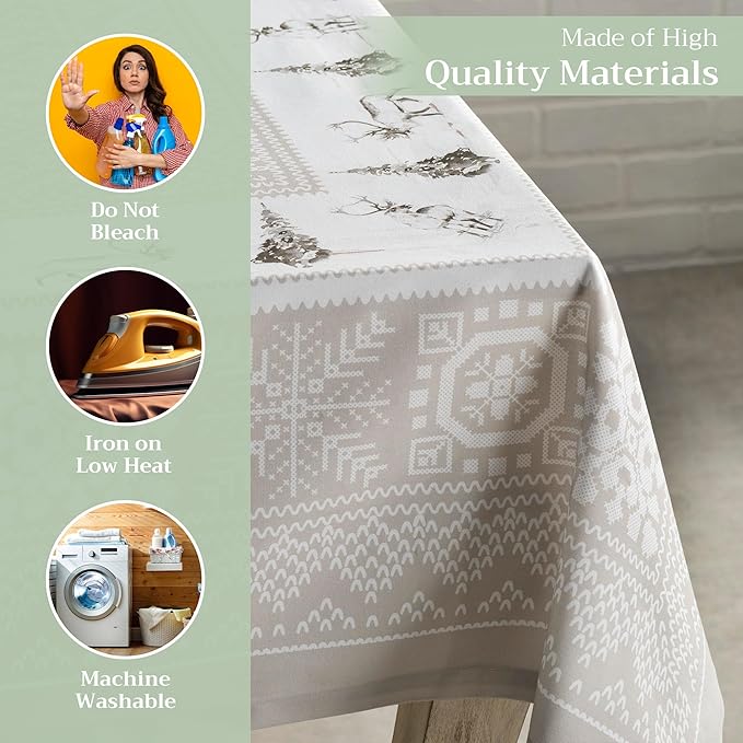 Maison d' Hermine Table Cloth Square Table 100% Cotton 54 x 54 Inches Fall Tablecloth Reusable Everyday Use for Thanksgiving Christmas Decorations Dining Farmhouse Party (Cozy Christmas)