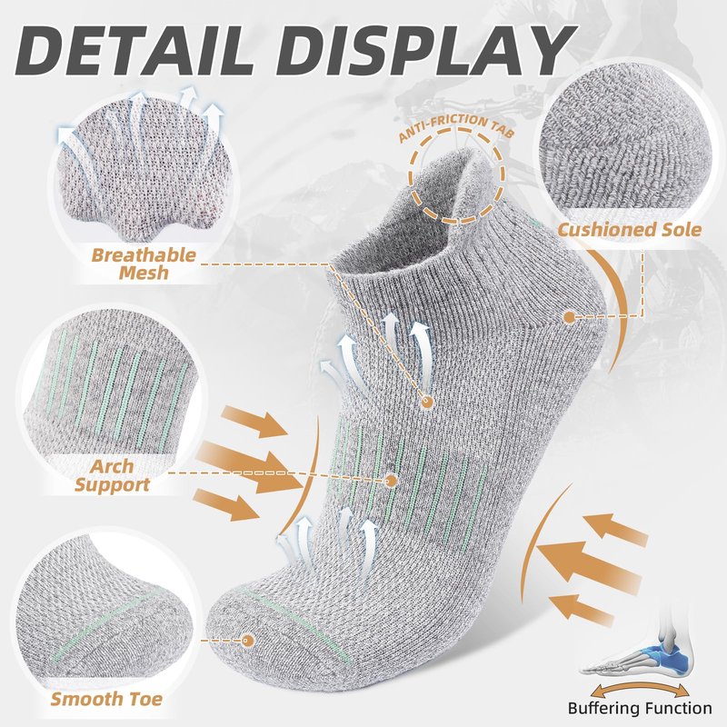 Lapulas Merino Wool Ankle Hiking Running Socks for Men Women Breathable Compression Thick Athletic No Show Socks 6 Pairs