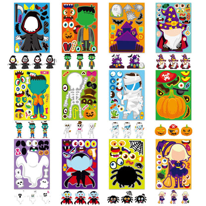 48 PCS Halloween Make-a-face Stickers Halloween Characters Stickers for Kids Make Your Own Mix and Match Sticker DIY Crafts Decorating Toy Sticker Trick or Treat Party Game Activities