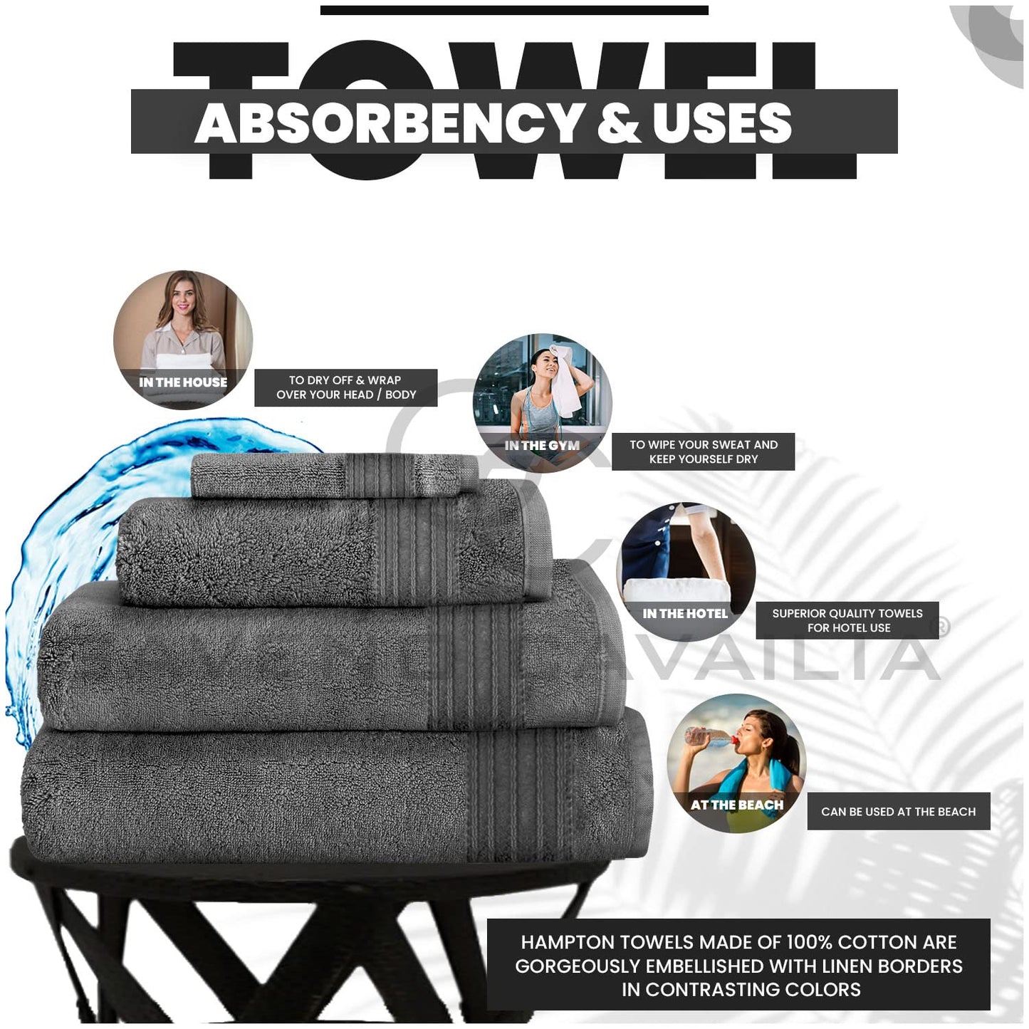 GC GAVENO CAVAILIA Luxury 450 GSM Jumbo Bath Sheet, Highly Water Absorbent Towels, Pack Of 4 Towel Set, Charcoal, 80X170