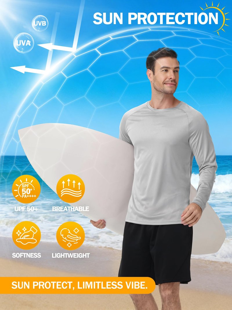 ZITY 5 Pack Long Sleeve Shirts for Men UPF 50+ UV Sun Protection Quick Dry Athletic Shirts for Fishing Running Workout Rash Guard
