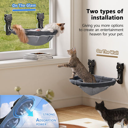 JUNSPOW Cat Window Perch Cordless, Foldable & Stable Cat Beds- Breathable Cat Window Hammock for Overlooking, Sunbathing and Climbing - Maximum Hold Up to 40lb