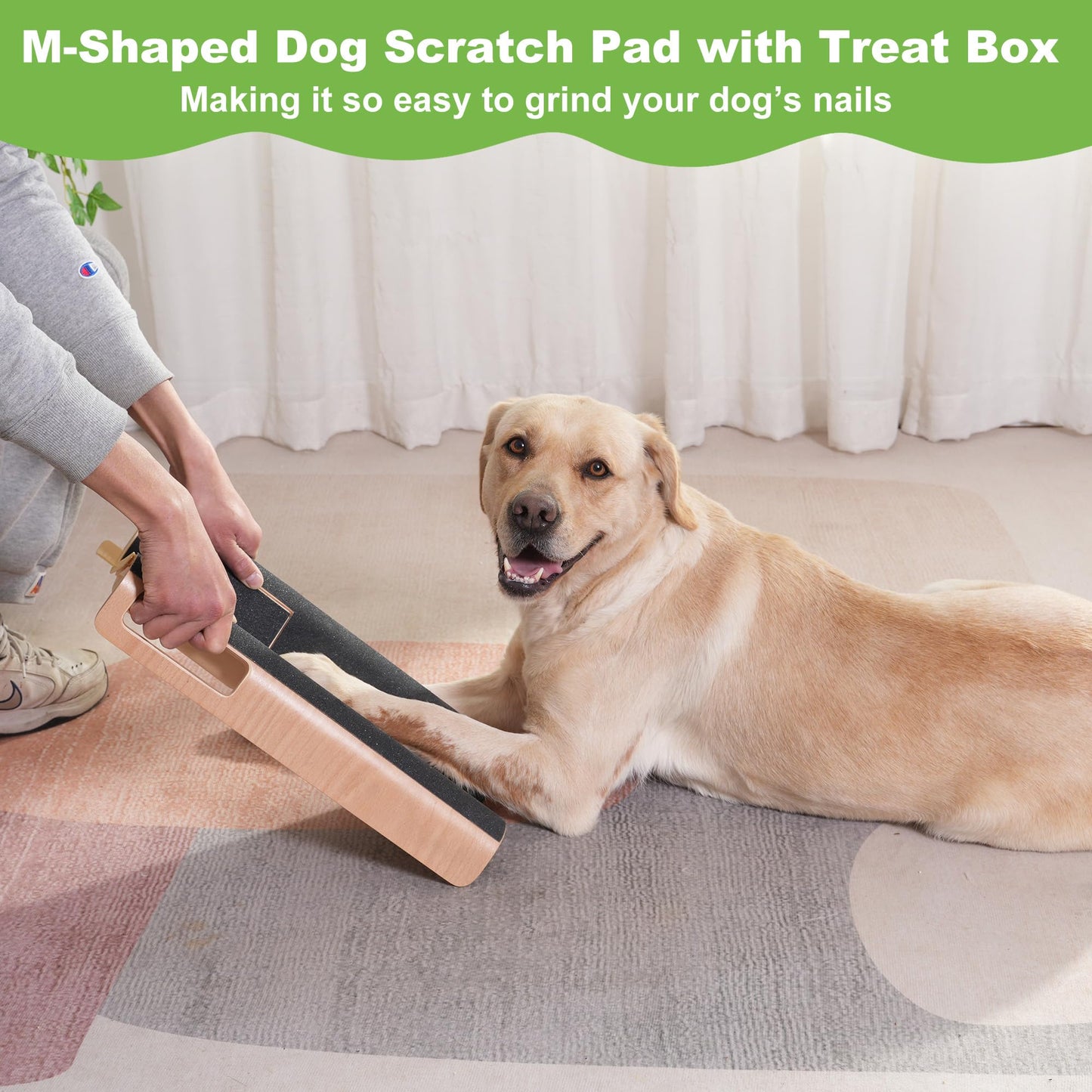 LovIntry M-Shaped Dog Scratch Pad for Nails with Treat Box, Dog Nail File Toy for Large Dogs, Shorten Dog’s Side Nail Easier (with Treat Box, L)