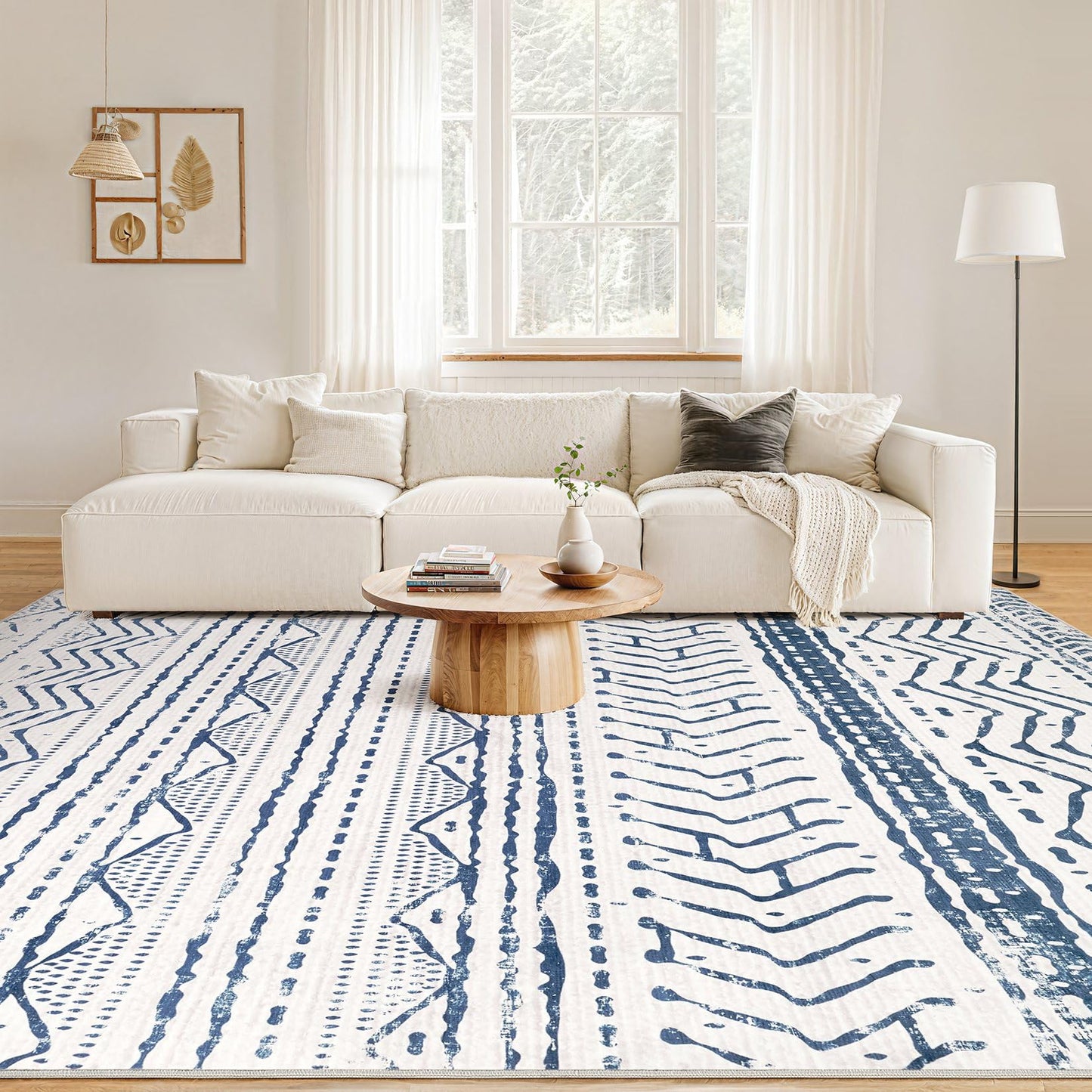 Nakagishi 5x7 Area Rug Living Room: Machine Washable Boho Large Neutral Farmhouse Stain Resistant Indoor Floor Rugs Moroccan Carpet for Bedroom Nursery Dorm Classroom Playroom Dining Room- Navy Blue